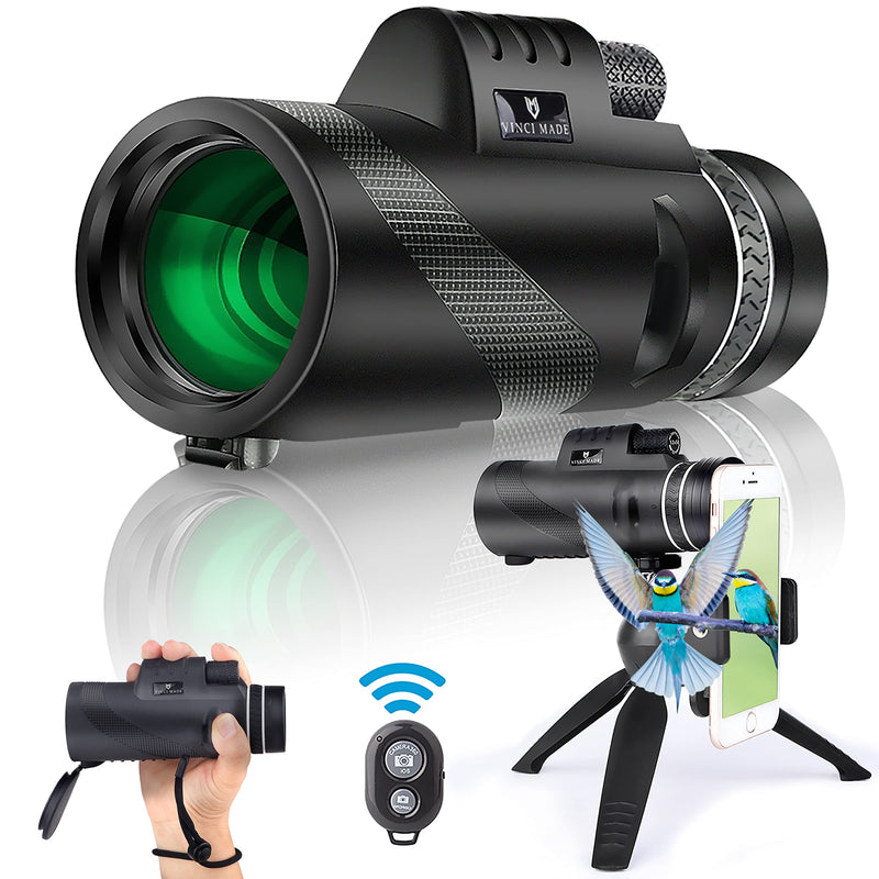 12X50 Vinci Made Monocular Telescope with Smartphone Adapter for Outdoors, Stargazing, Birdwatching, Hunting-Compact Lightweight HD High Power Waterproof Monocular for Adults with Phone Holder, Tripod