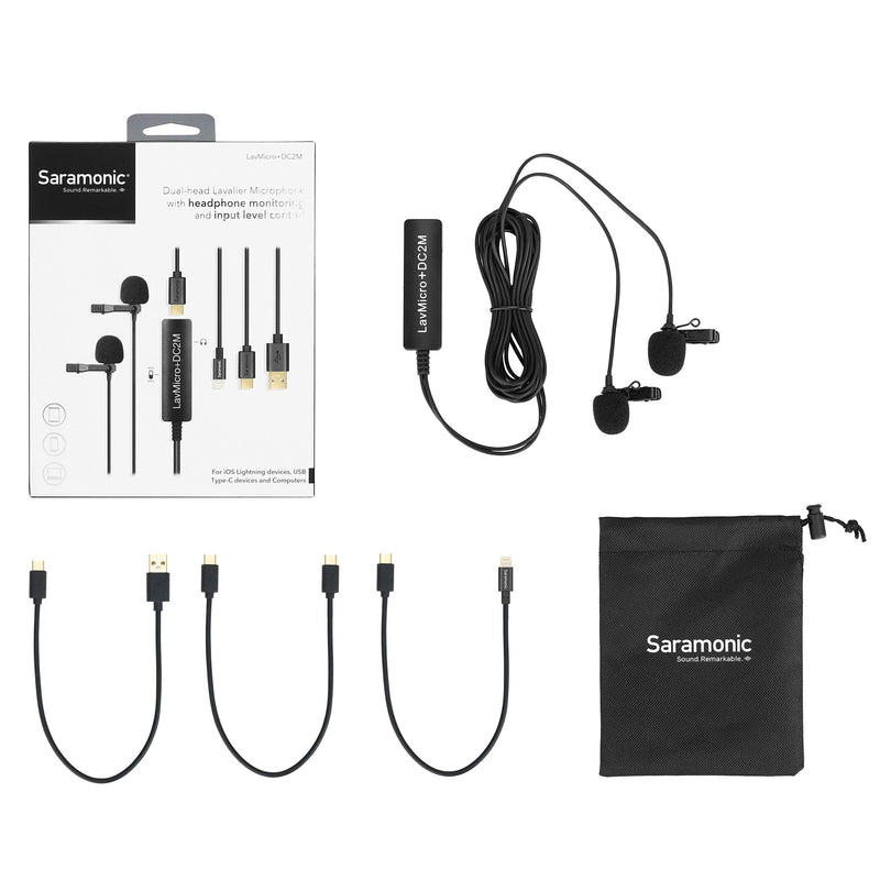 Saramonic 2-Person Digital Lavalier Microphone with Lightning, USB-C & USB-A Output for iPhone, iPad, Android Devices & Computers with Headphone Output (LavMicro+DC2M) 2-Person Lavalier