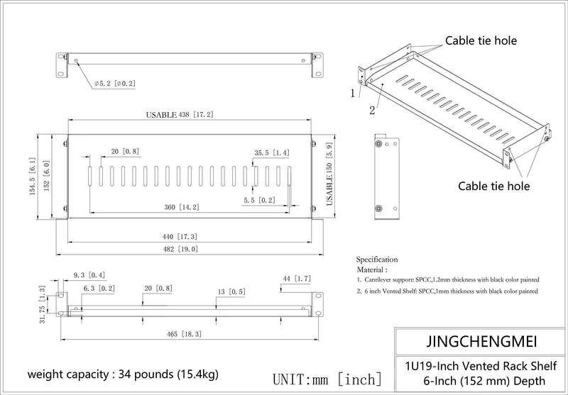 [AUSTRALIA] - Jingchengmei 1U Disassembled Vented Cantilever Server Rack Mount Shelf 6"(152mm) Depth for 19-Inch Network/AV Equipment Rack and Cabinet(1U6V) 1U6V 2 black 