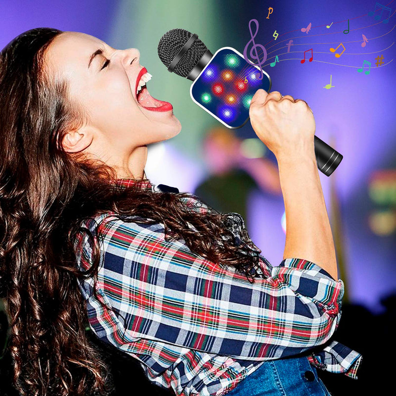 [AUSTRALIA] - ShinePick Kids Microphone, Handheld Wireless Bluetooth Karaoke Microphone with LED Lights, Best Gifts Toys for Girls Boys Adults (Black) Black 