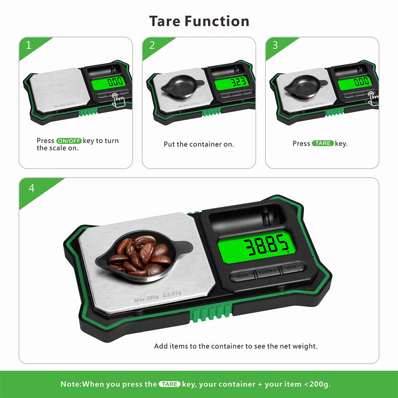 Fuzion Digital Pocket Scale, 200g x 0.01g Jewelry Gram Scale, 6 Units Conversion, LCD Back-Lit Display, Use for Jewelry/Medicine/Food/Powder/Herb(Battery Included) Green