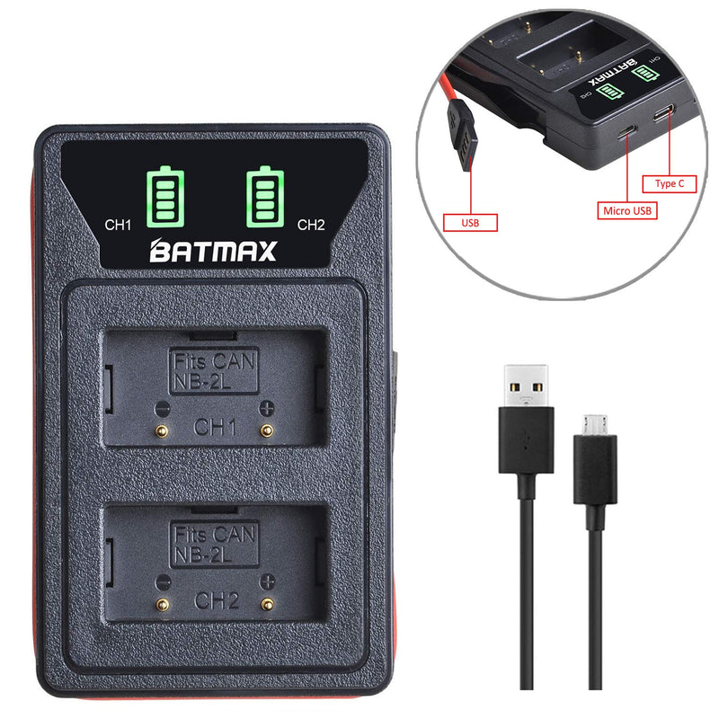 [AUSTRALIA] - Batmax 2Pcs NB-2L NB-2LH Battery + Built-in USB LED Charger for Canon PowerShot G7 G9 S80 S70 S60 S50 S45 S40 S30, Canon DC410 DC420 EOS 350D 400D Digital Rebel XT XTi, VIXIA HF R10 