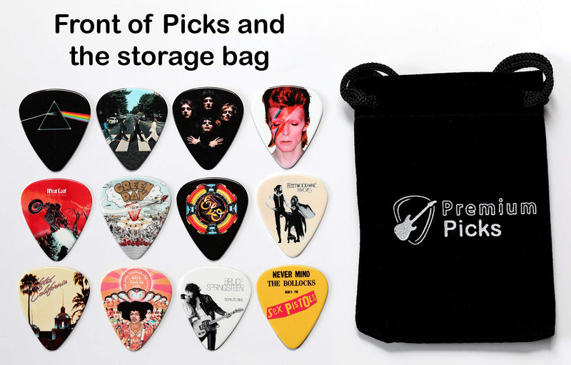 24 Classic Albums on 12 Double Sided Guitar Picks + Storage Bag for your Plectrums