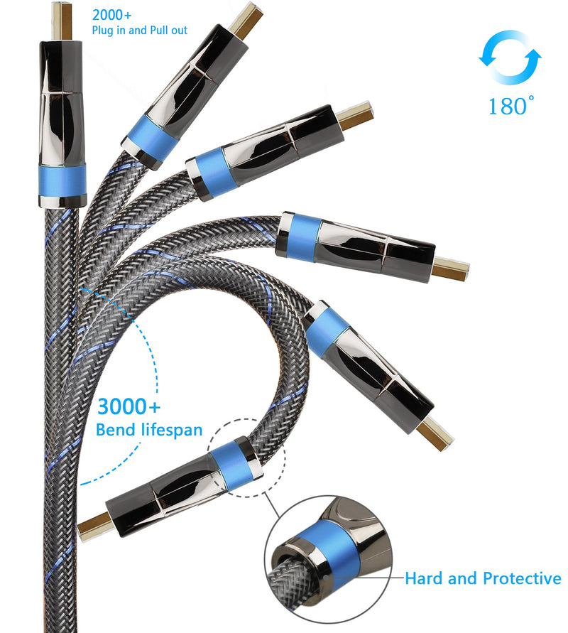 4K HDMI Cable/HDMI Cord 15ft - Ultra HD 4K Ready HDMI 2.0 (4K@60Hz 4:4:4) - High Speed 18Gbps - 28AWG Braided Cord-Ethernet /3D / ARC/CEC/HDCP 2.2 / CL3 by Farstrider 15 Feet Gun black - Blue