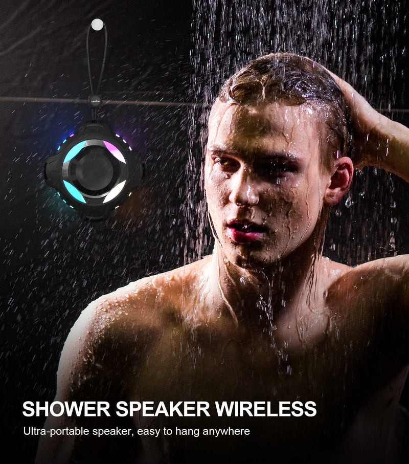 Waterproof Bluetooth Speaker IPX7, Shower Speaker with Multi-Color Light,Floating, Loud HD Stereo Sound, Robust Bass, Wireless Speaker with 24H Playtime for Beach Pool Biking Trip, Gifts for Men,Women Midnight Black