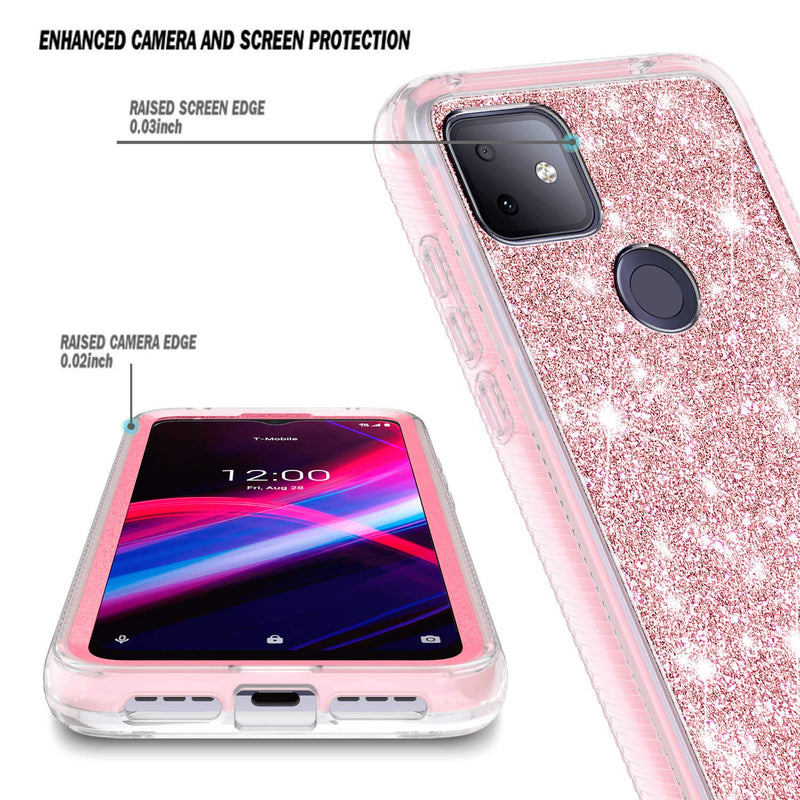 NZND Case for T-Mobile REVVL 4 Plus with Built-in Screen Protector, Full-Body Protective Shockproof Rugged Bumper Cover, Impact Resist Durable Phone Case -Glitter Rose Gold Glitter Rose Gold