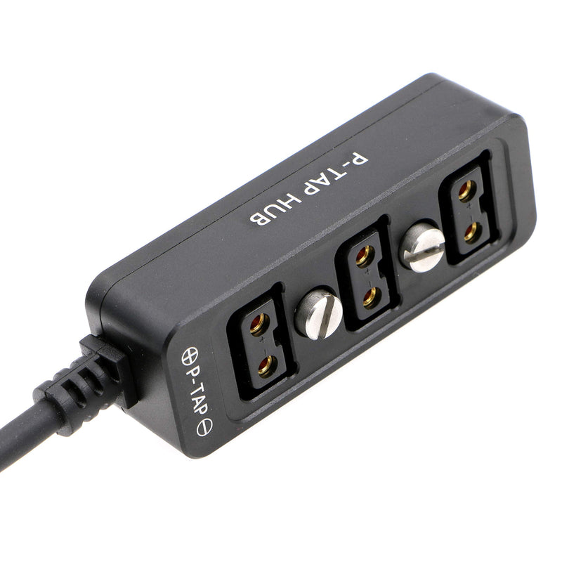 AConnect Splitter Cable with Screw Threads for ARRI RED Z CAM Cameras D-tap Male to 3 Port P-tap Hub Metal Splitter Power Cable with Screw Holes 21in/ 54cm Black