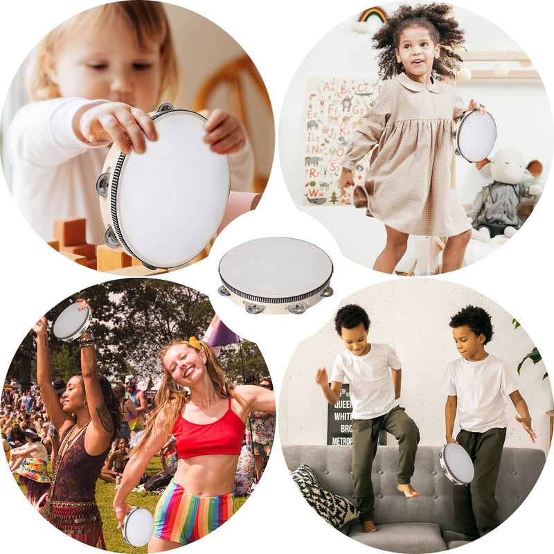 [AUSTRALIA] - Tambourine 6 Inch, Hand Held Drum with Single Row Metal Bell,Wooden Hand Percussion Music Instruments for Kids,Teaching,Party Games 6 inch Natural 