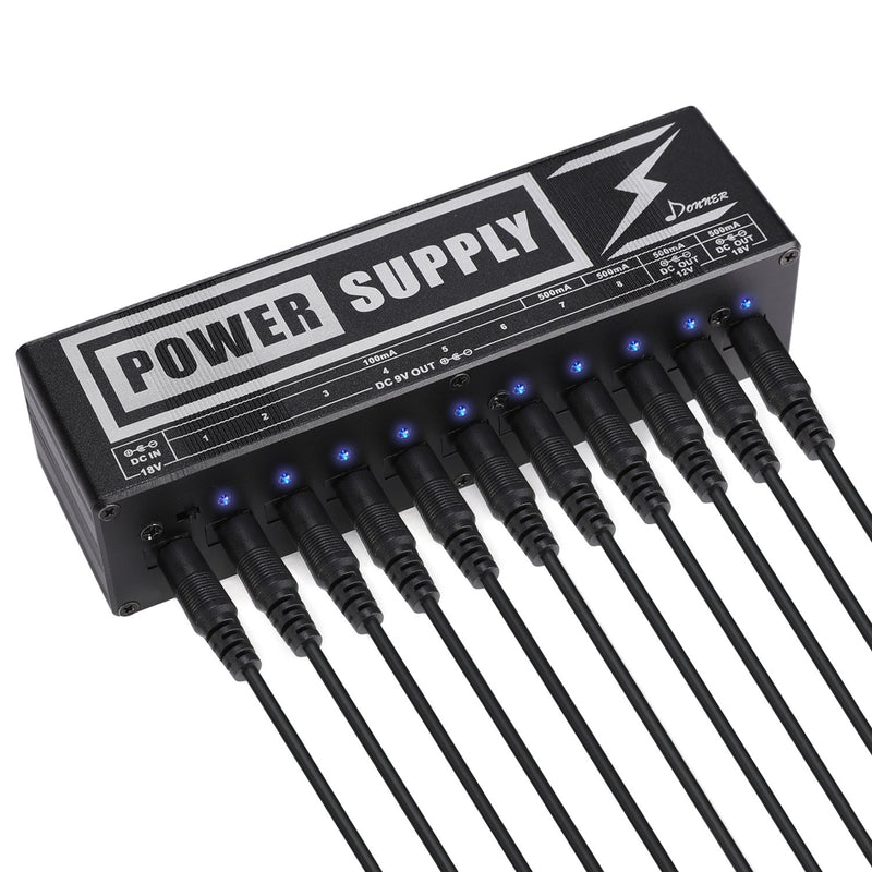 Donner DP-2 Guitar Pedal Power Supply 10 DC Output for 9V/12V/18V Effect Pedals
