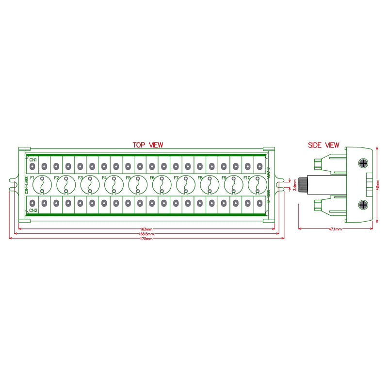 OONO Screw Mount 20 Position Screw Terminal Block Distribution Module with 10 Channel Fuses