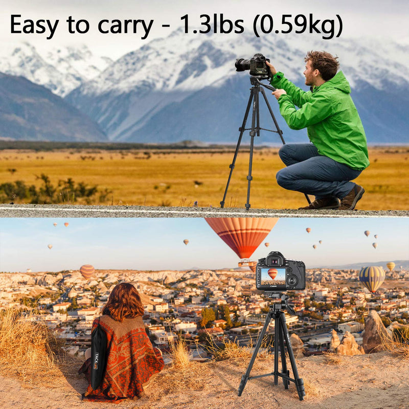 Lightweight Tripod 55-inch for Camera/Phone,Travel Tripod Portable for iPhone/Android/DSLR, with 1/4’’ Screw, Multifunction Phone Mount, Remoter and Carry Bag, only 1.3lbs-TACKLIFE MLT03