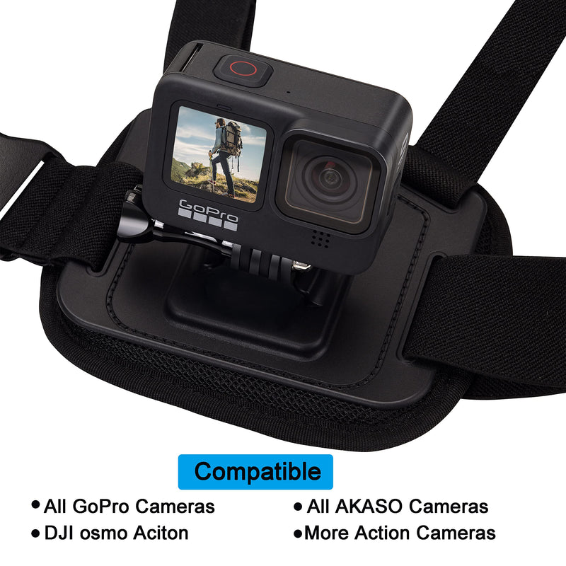 Suptig Chest Mount, Adjustable Chest Strap, Breathable Material Compatible All Gopro, AKASO, DJI osmo and More Action Cameras (Black)