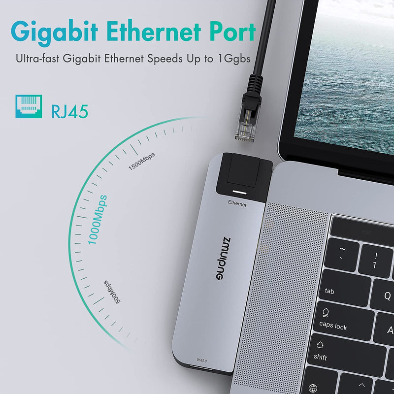 USB C Adapter for MacBook Pro MacBook Air 13 15 16 inch 2020/2019/2018, USBC HDMI Dongle with 4K HDMI,1USB 3.0&1USB 2.0 Port,Gigabit Ethernet,SD/TF Reader,Thunderbolt 3 and USB C Port 8 IN 2 USB C Hub