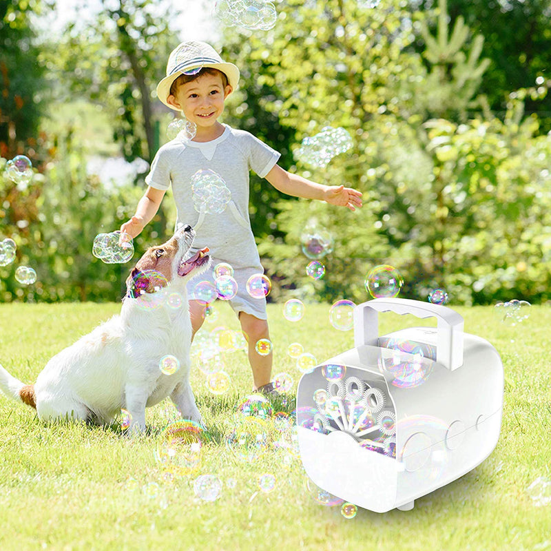 JanTeelGO Bubble Machine, Portable Auto Bubbles Maker, Automatic Bubble Blower With USB Cable, 1500 Bubbles Per Minute for Outdoor/Indoor Use (Batteries NOT Included) (White)