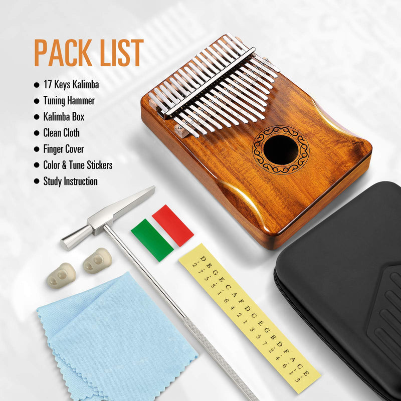 MIFOGE Kalimba Thumb Piano 17 Keys with Koa Acacia Wood,Mbira,Finger Piano Builts-in Waterproof Protective Box, Easy to Learn Portable Musical Instrument,Gift for Kids Adult Beginners (Koa)