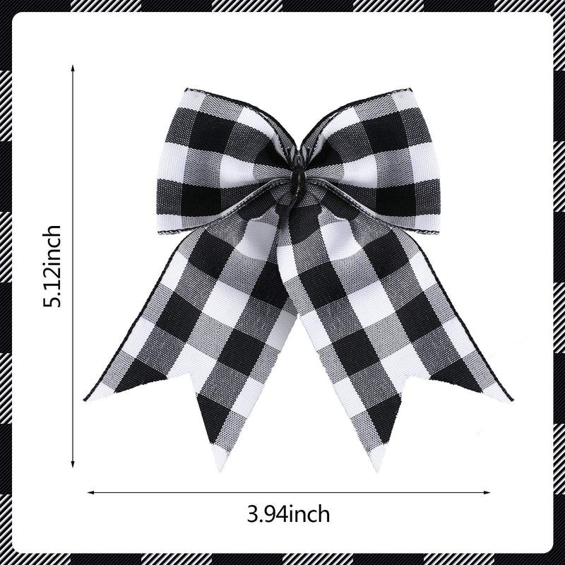 30 Pieces Buffalo Plaid Bow Handmade Bow Knot Christmas Bowknot Ornament Decoration Bow for Christmas Tree Festival Holiday Party Supplies Black and White Plaid