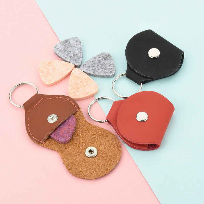 COSMOS Pack of 3 PU Leather Guitar Pick Holder Case Key Chain Holder