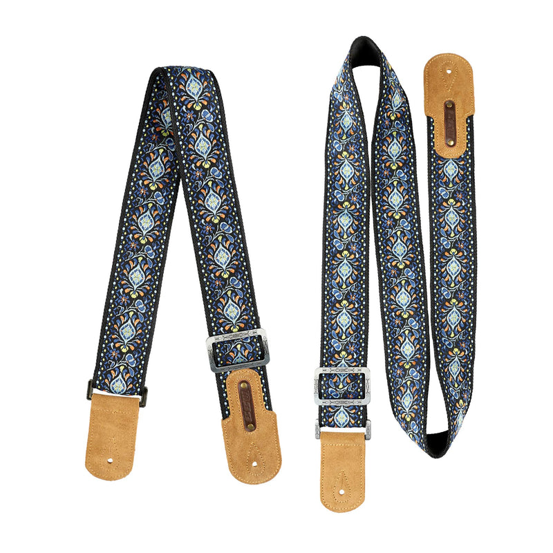 M33 Guitar Strap Vintage Woven Collection Strap Set For Acoustic, Bass and Electric Guitars Includes Strap Button + Locks +Picks. Awesome Christmas Gift for Men & Women Guitarists Blue