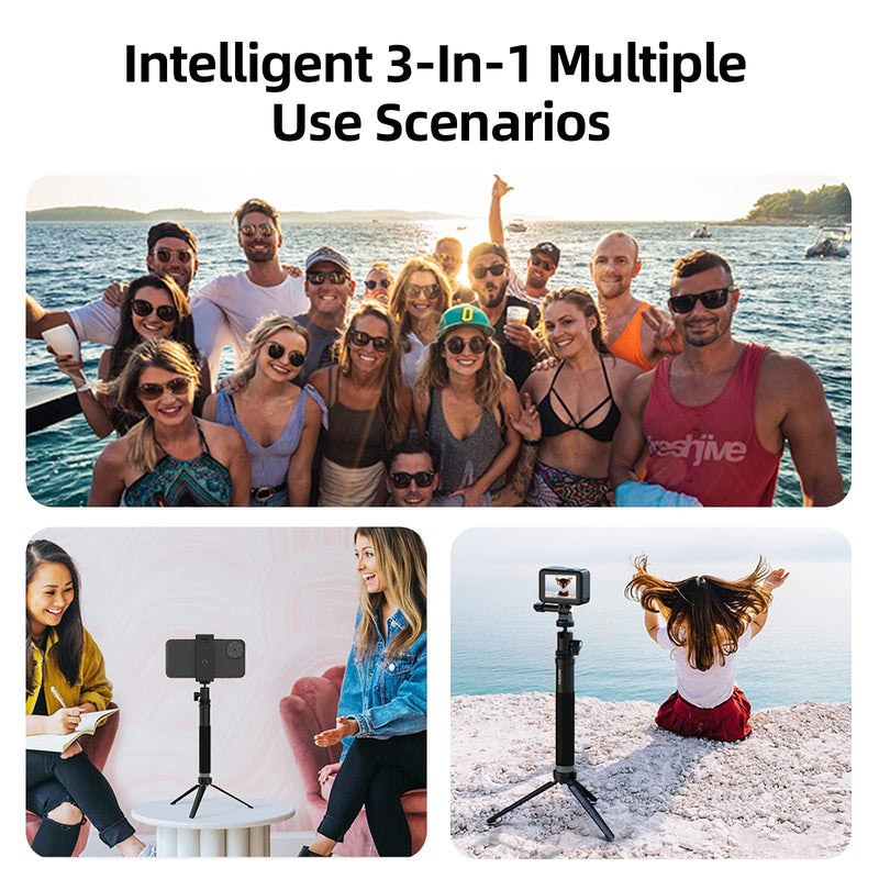 AFAITH 35.4" Latest Version Selfie Stick Tripod Kit for GoPro, Aluminum Alloy Waterproof Extension Pole Rod Monopod with Ball Head Stable Tripod Phone Holder Clip for GoPro Hero 10/9/8/7/6/5/4 Black