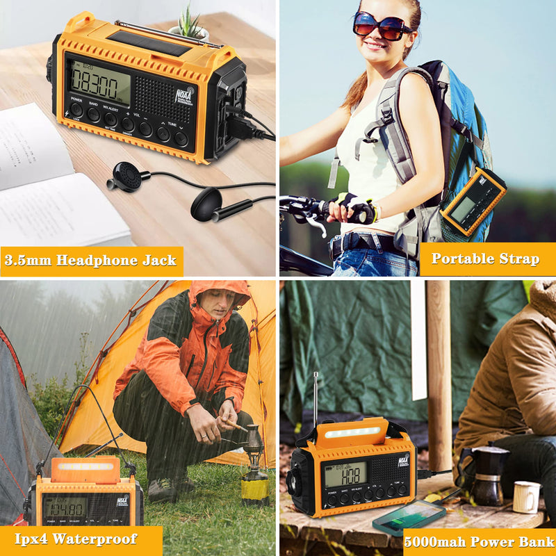 Auto NOAA Emergency Weather Radio, Solar Hand Crank Radio,Portable Battery Operated Emergency Radio with AM FM Shortwave,USB Charger,LED Flashlight,Clock, SOS Alert for Home Outdoors Camping Survival Yellow Black with LCD Display