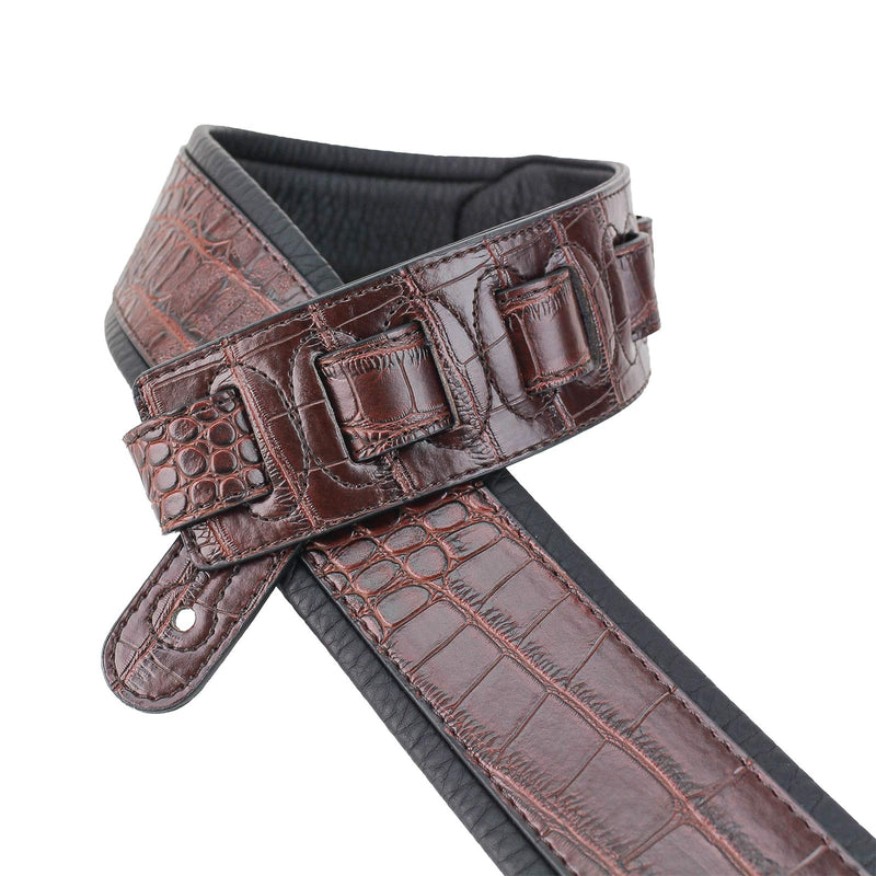 Walker & Williams F-06 Mahogany Brown Crocodile Pattern Padded Guitar Strap