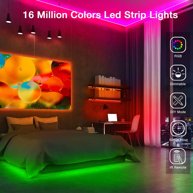 Volivo 32.8ft Led Strip Lights, RGB Color Changing Led Lights for Bedroom with 44 Keys Remote for Room, Party, Home Decoration
