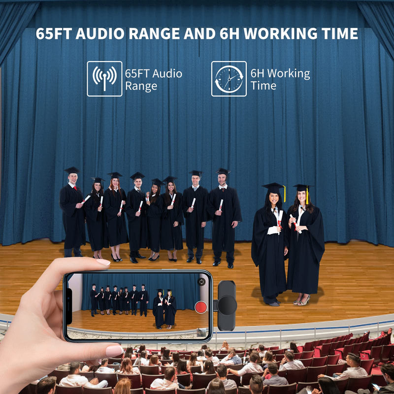 NBtoUS Wireless Lavalier Microphone for iPhone iPad Android (2 Mics and 2 Receivers) 65FT 6H Working Time，Plug-Play Low Latency Wireless Microphones for Video TikTok Facebook (20W PD3.0 Fast Charger 6.7*3.54*2.95inch with 20W charger