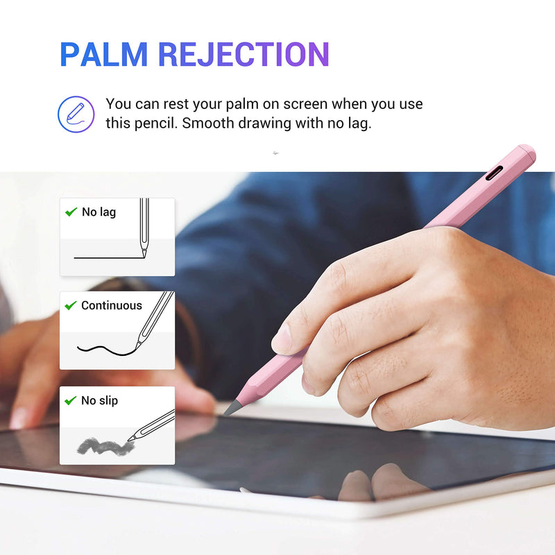 Tilt Sensitivity Palm Rejection Stylus Pencil for Apple iPad(2018/2019/2020) 6/7/8th Generation/ipad Pro 11(1st/2nd)/ Pro 12.9(3rd/4th)/Air 3-4/Mini 5, High Precise Writing/Drawing Active Digital Pen Pink