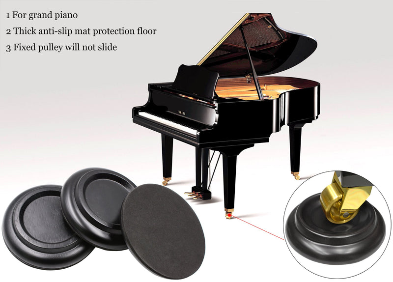 WOGOD Piano Caster Cups - Grand Piano Pad - Floor Protectors - Non-Slip Pad [Set of 3] (Black) Piano Caster Cups -Set of 3