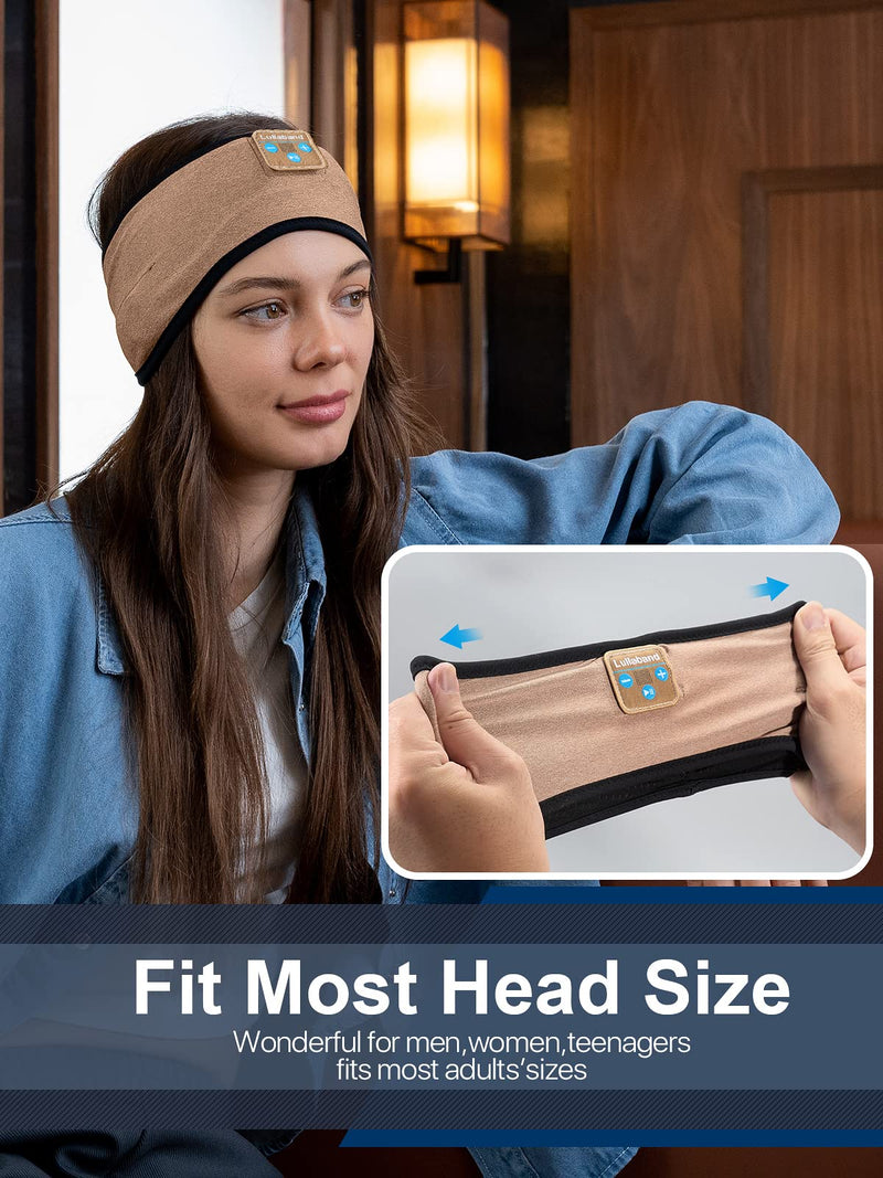 Lullaband Sleep Headphones Bluetooth Headband, Soft Elastic Comfortable Sleep Headband, Headband Headphones with Ultra-Thin HD Stereo Speakers Perfect for Sleeping,Yoga,Insomnia, Air, Meditation Desert