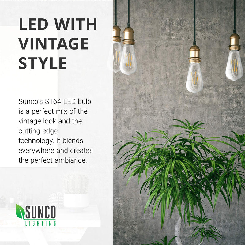 [AUSTRALIA] - Sunco Lighting 2 Pack ST64 LED Bulb, Dimmable, Waterproof, 8.5W=60W, 2700K Soft White, Vintage Edison Filament Bulb, 800 LM, E26 Base, Restaurant or String Lights - UL 