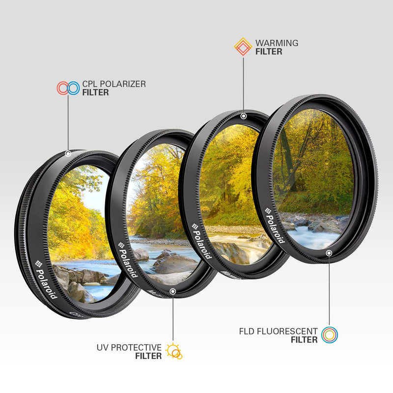 Polaroid Optics 55mm 4-Piece Filter Kit Set [UV,CPL, Warming,& FLD] includes Nylon Carry Case – Compatible w/ All Popular Camera Lens Models