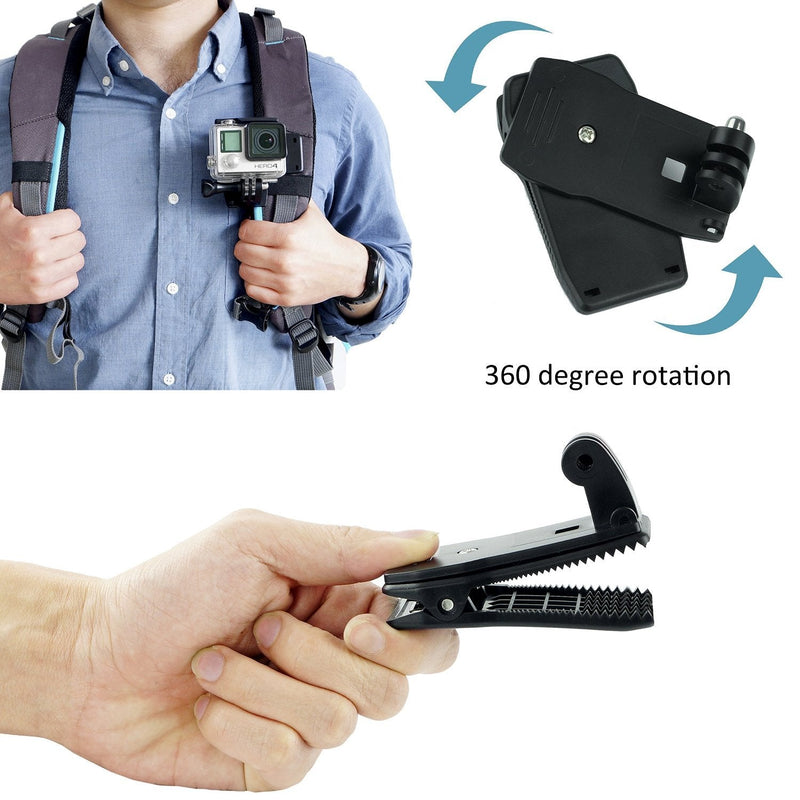 Action Mount Wearable Backpack Clip and Phone Holder Setup. Compatible Mount System with Wearable Battery Pack, and Sport Camera. Wear Your Device While Hiking/Traveling. (Backpack Clip/Phone Mount) Backpack Clip/Phone Mount