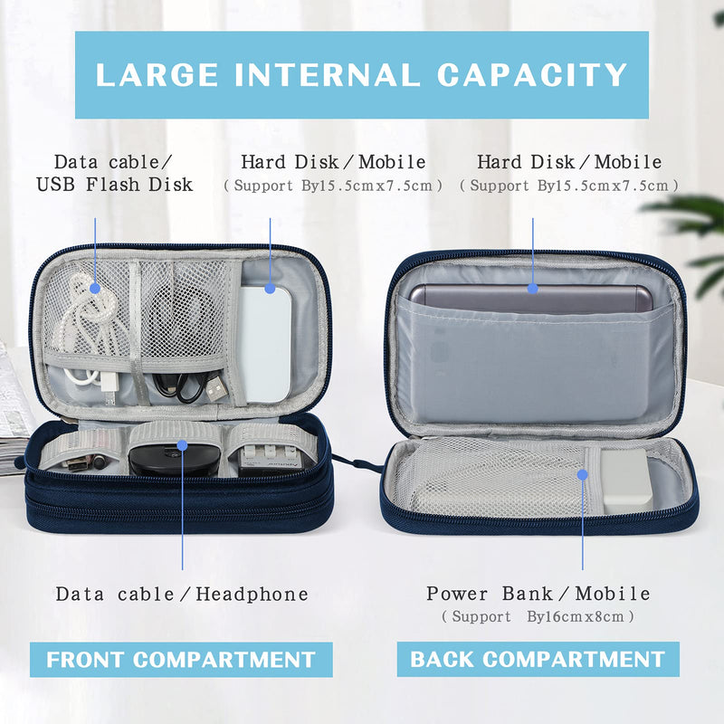 FYY Electronic Organizer, Travel Cable Organizer Bag Pouch Electronic Accessories Carry Case Portable Waterproof Double Layers All-in-One Storage Bag for Cable, Cord, Charger, Phone, Earphone Navy Double Layer-S