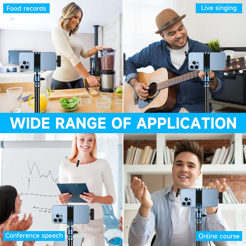 PQRQP 2 Pack Wireless Lavalier Microphone for iPhone iPad,Professional Plug-Play Wireless Mic for Recording,Live Stream,YouTube,Facebook,TikTok black