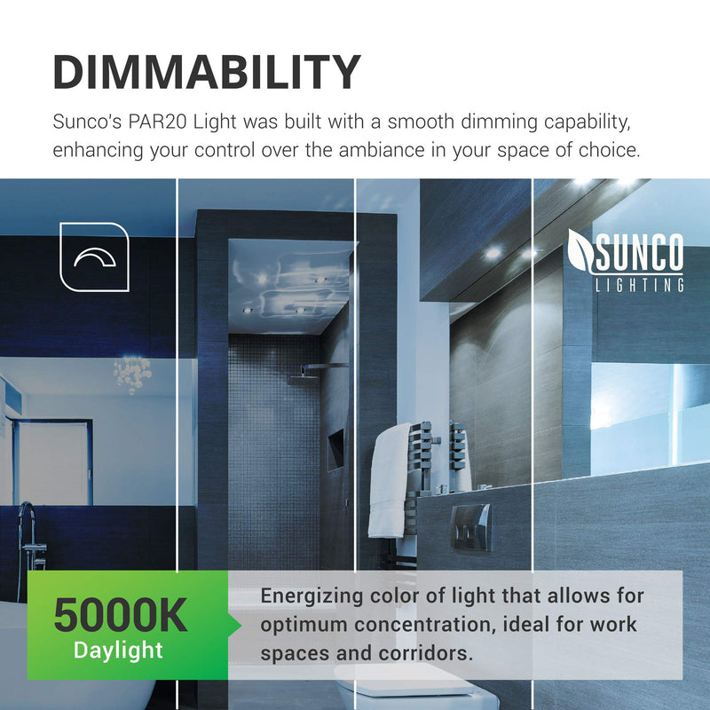 Sunco Lighting 10 Pack PAR20 LED Bulb, 7W=50W, Dimmable, 5000K Daylight, E26 Base, Indoor/Outdoor Spotlight, Waterproof - UL & Energy Star
