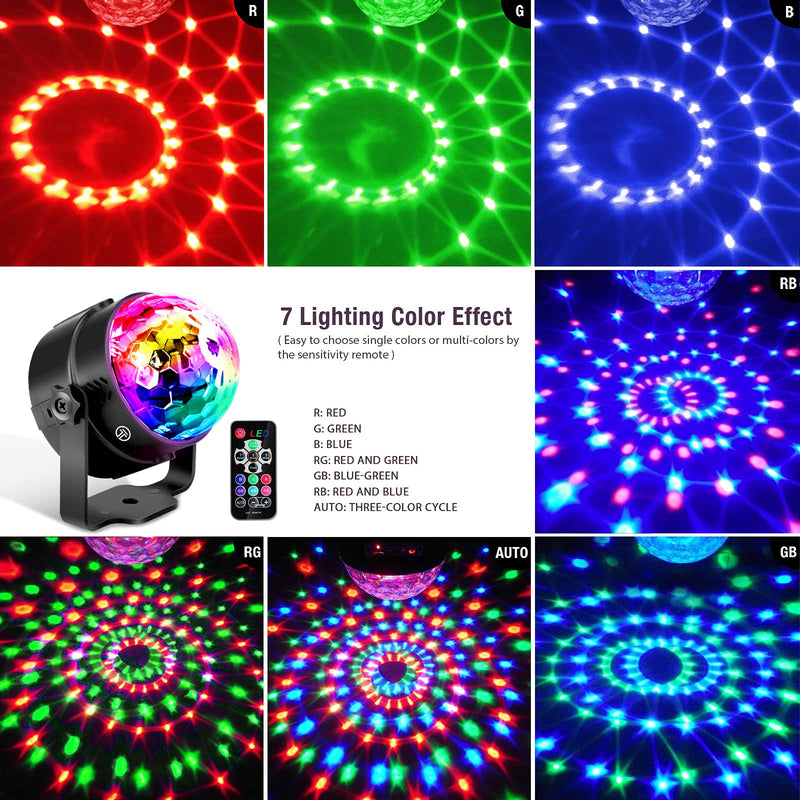 Disco Light, 2 in 1 Sound Activated Disco Ball Light with Timer, 7 RGB Colour, USB Dimmable Party Lights for Kids' Birthday, Christmas, Home Bedroom
