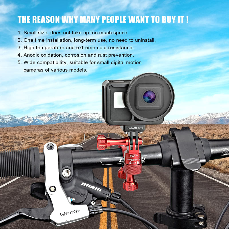 Updated Version(360°rotation and lock any direction)0.6-1.3inch All-Aluminum bike/motorcycle handlebars, Seat Post ,Ski Pole Mount for GoPro10/9/8Hero7/HERO6 Black/HERO5 Black4,HD DJI Osmo Action Cam red