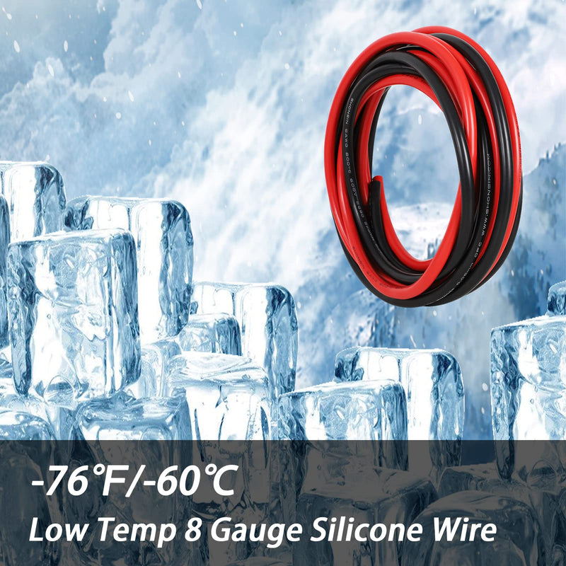 Shonsin 8 Gauge Silicone Wire 10ft Black & 10ft Red, Ultra Flexible 8 AWG Welding Cable 1650 * 0.08mm Stranded Tinned Copper 600V 200℃ - RC, Battery, Car, Inverter 8AWG 10FT&10FT Red & Black