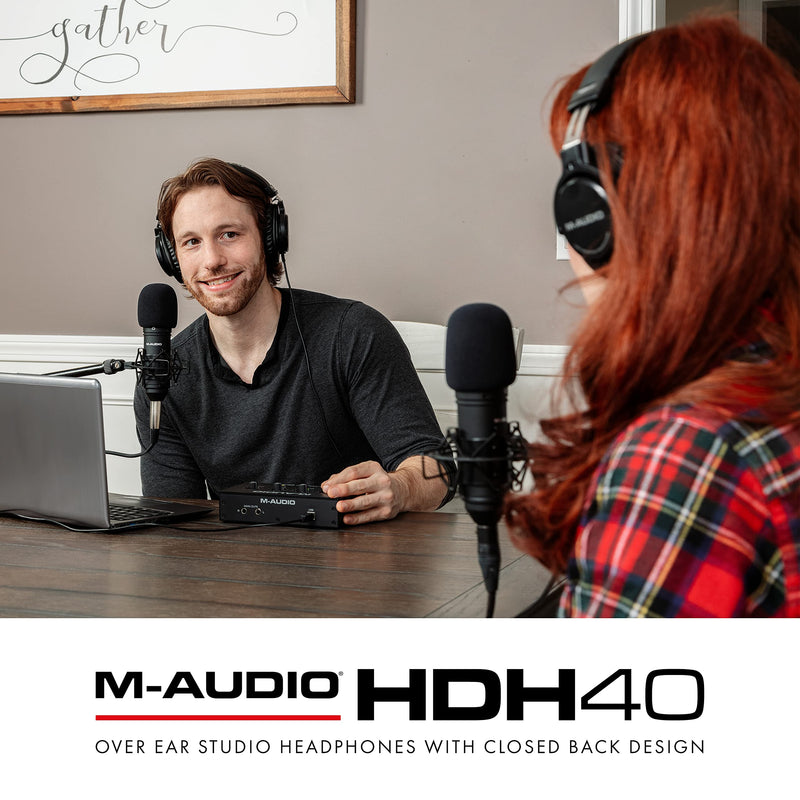 M-Audio HDH40 – Over Ear Headphones with Closed Back Design, Flexible Headband and 2.7m Cable for Studio Monitoring, Podcasting and Recording, Black