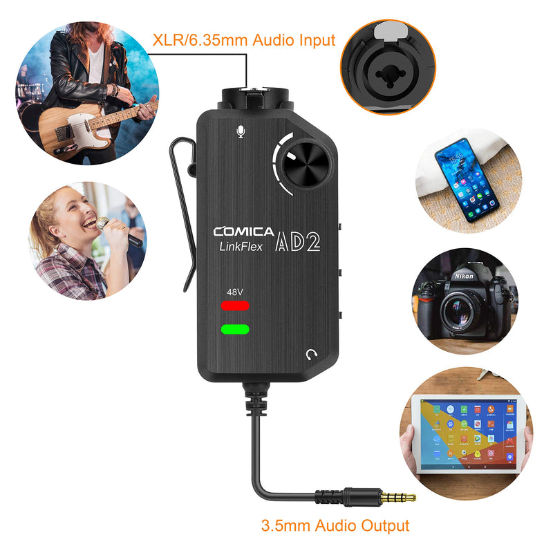 [AUSTRALIA] - Comica LINKFLEX AD2 XLR/ 6.35mm Audio Preamp Adapter, with 48V Phantom Power, Real Time Monitor, Guitar Interface Microphone Preamp for iPhone, iOS, Android, Tablet and DSLR Cameras CVM-LINFLEX.AD2 