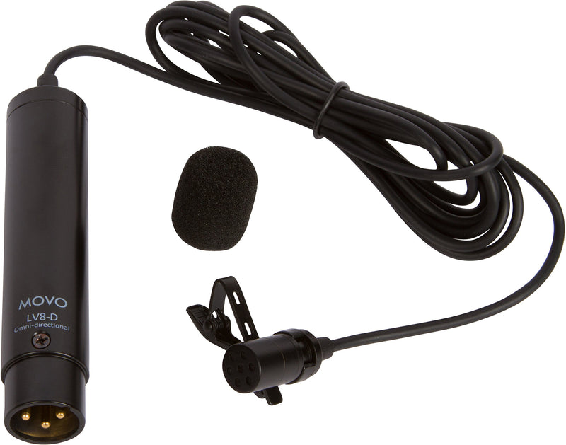 [AUSTRALIA] - Movo LV8-D Broadcast-Quality XLR Lavalier Omni-Directional Wired Microphone with 12mm Mic Capsule for Accurate Voice Recording - Kit Includes Lapel Clip, Case and Windscreen 