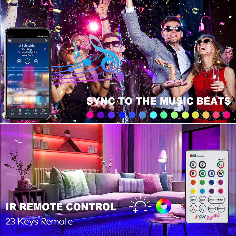 [AUSTRALIA] - LED Strip Lights,Wrrlight 32.8ft APP Control Smart Led Lights SMD 5050 RGB Color Changing LED Light Strip with Bluetooth Controller Sync to Music Apply for TV,Bedroom,Party and Home Decoration 32.8FT/10M 