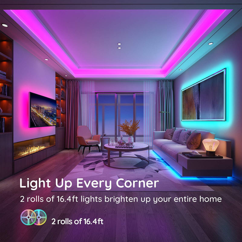 [AUSTRALIA] - MINGER Led Strip Lights 32.8ft, Bluetooth Color Changing Lights with App Control, Remote, Control Box, Music Sync Led Light Strips with 64 Scene Modes for Living Room, Bedroom, Kitchen, Bar, 2x16.4ft 