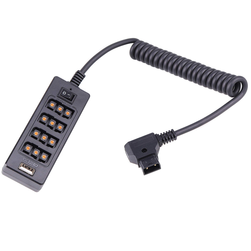 Fotga Male D-tap to 4 Female D-tap USB Output Power Cable Distributor Splitter Hub Box for Anton Bauer V Mount Batteries Plate with Power Switch