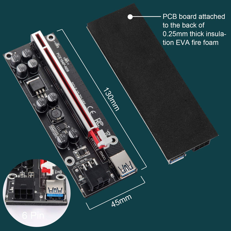 [AUSTRALIA] - BEYIMEI PCI-E 1X to 16X Riser Card, with 0.6 m USB 3.0 Extension Cable & 6PIN SATA Power Cable - GPU Extender Riser Card - for Bitcoin Ethereum Mining ETH (VER009S,6 Pack) PCI-E 1X to 16X Riser Card(VER009S-PLUS) 