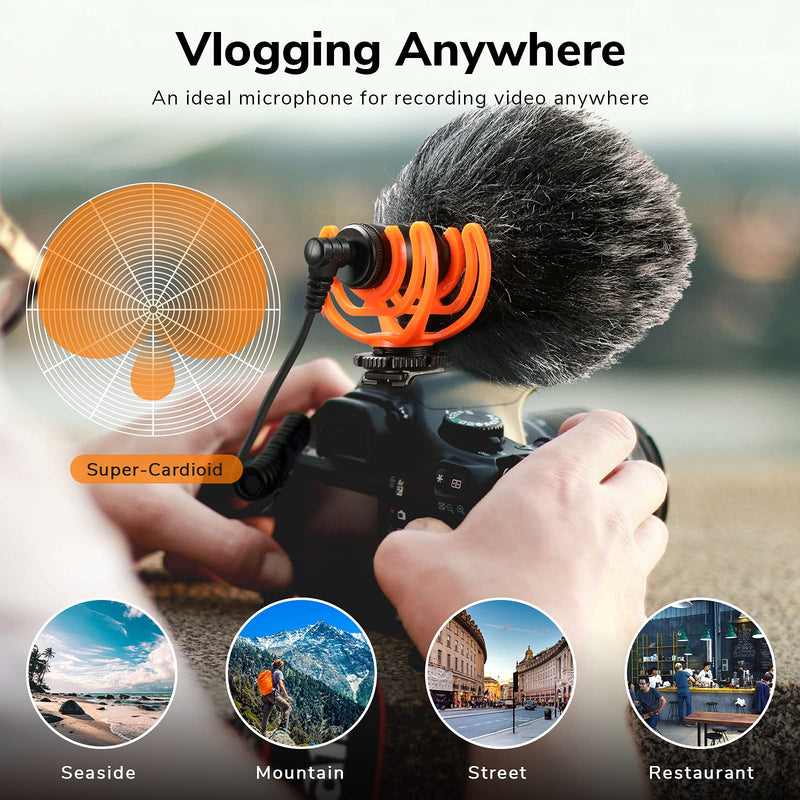 Camera Microphone, Shotgun Microphone Professional Super Cardioid Video Microphone with 10ft Extension Cable, Perfect for iPhone, Android Smartphones, Canon EOS, Nikon DSLR Cameras and Camcorders