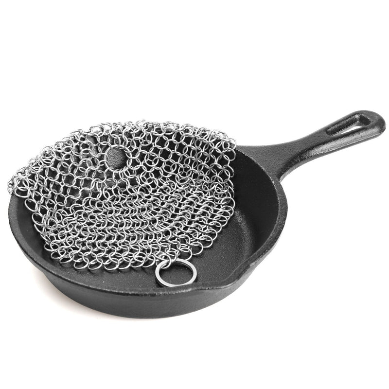 LauKingdom Cast Iron Cleaner, Stainless Steel Cast Iron Cleaner Chainmail Scrubber for Cast Iron Pan, Round (7 inch Round)