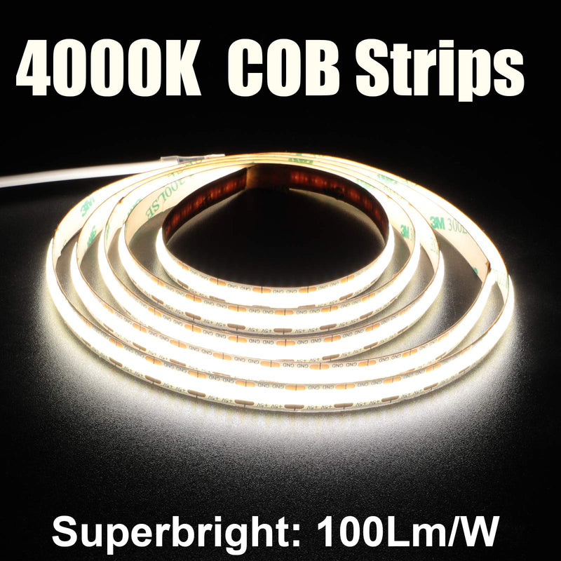 [AUSTRALIA] - LED Strip Lights USB Powered, 1.5m/4.9ft COB LED Strip Light 1200lm, 4000K, Daylight, 80+ Hight CRI LED Tape Lights, 480 LEDs Rope Lights for TV Backlight, Bedroom, Cabinet, Kitchen, DIY Lighting Natural White 