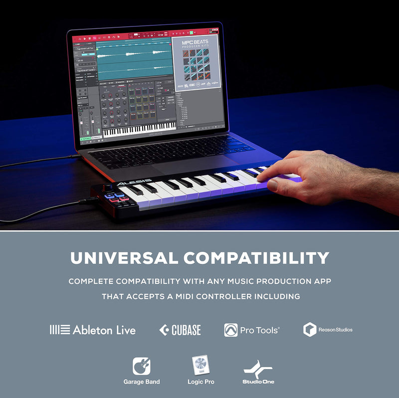 Alesis Qmini - Portable 32 Key USB MIDI Keyboard Controller with Velocity Sensitive Synth Action Keys and Music Production Software Included 32 Mini Keys